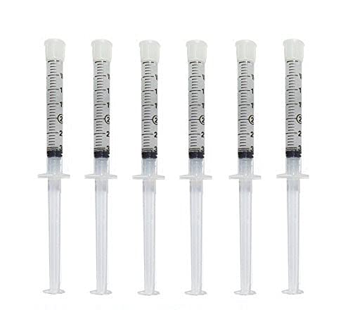 Six 3ml syringes of 44 percent carbamide peroxide whitening gel for at-home teeth whitening