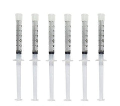 Six 3ml syringes of 44 percent carbamide peroxide whitening gel for at-home teeth whitening