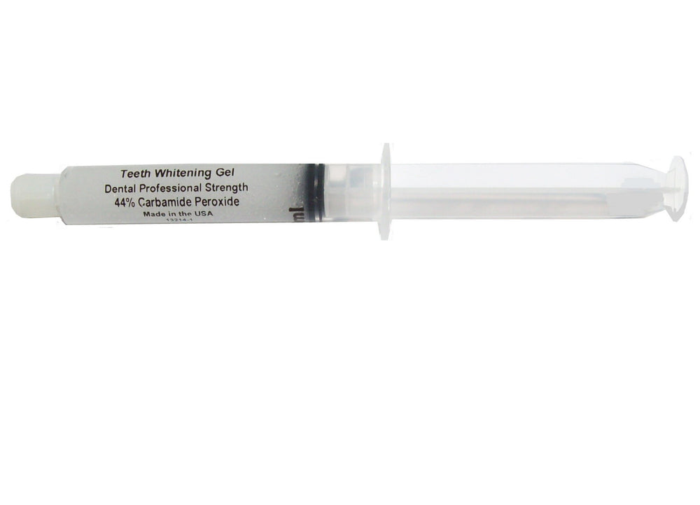 Close-up of 10ml whitening gel syringe