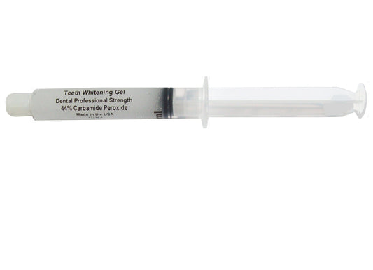 Close-up of 10ml whitening gel syringe