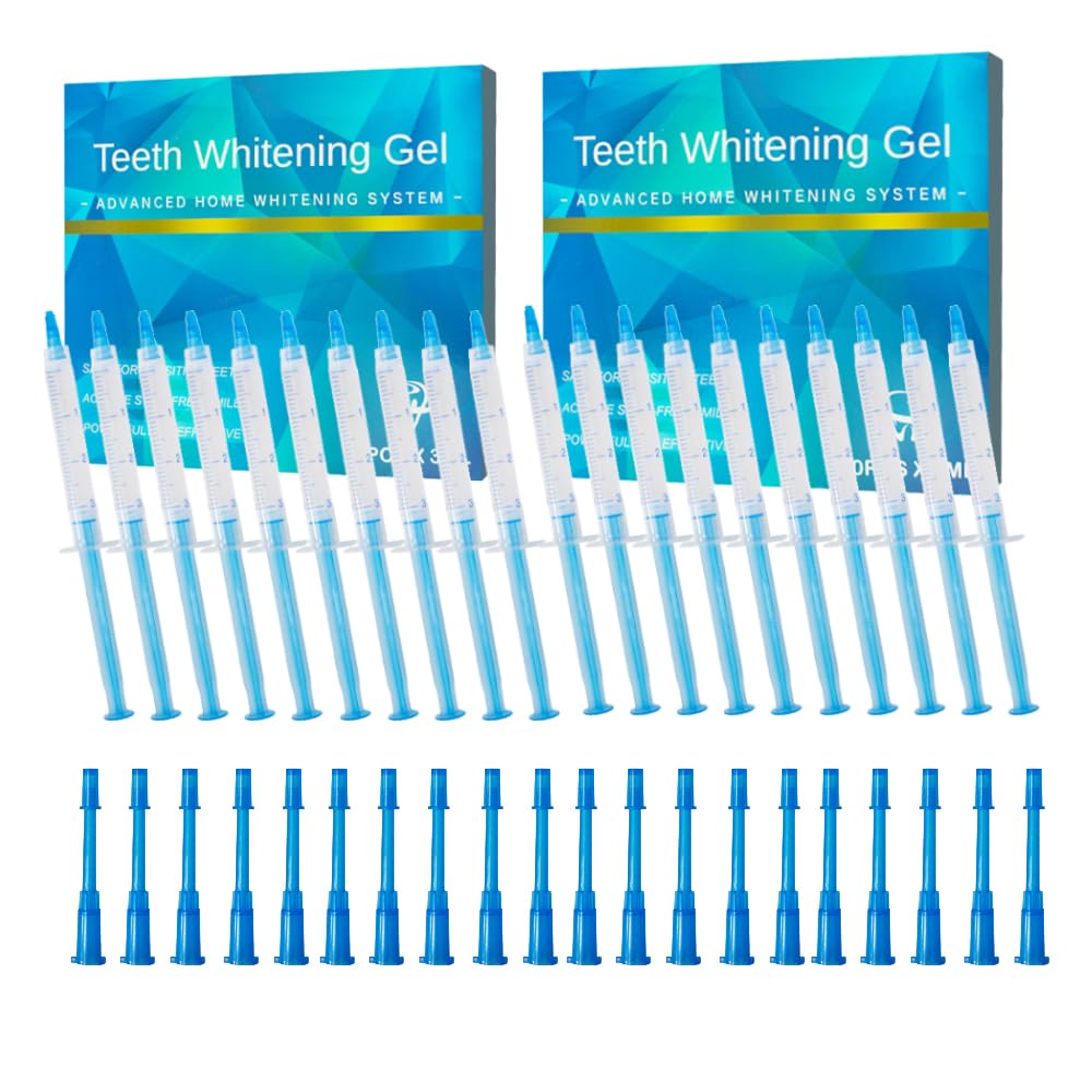 Box showing 20 whitening gel syringes (3ml each)