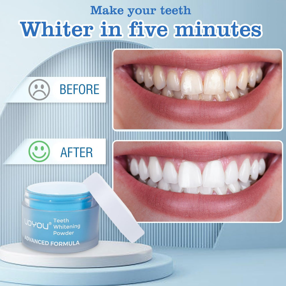 Brightened smile after using whitening powder