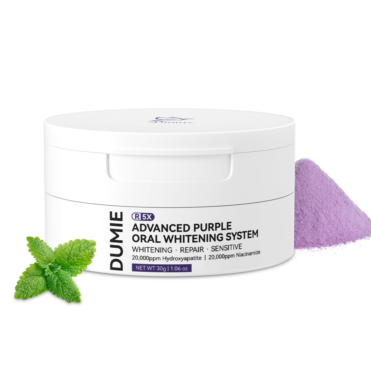 R5X Teeth Whitening Powder jar with purple color cap