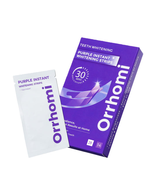 Purple color-correcting whitening strips for 14-treatment kit