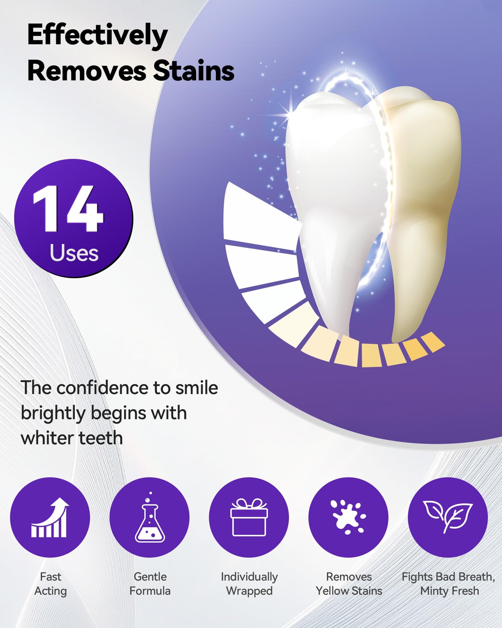 Whitening strips applied to teeth showing instant brightening effect