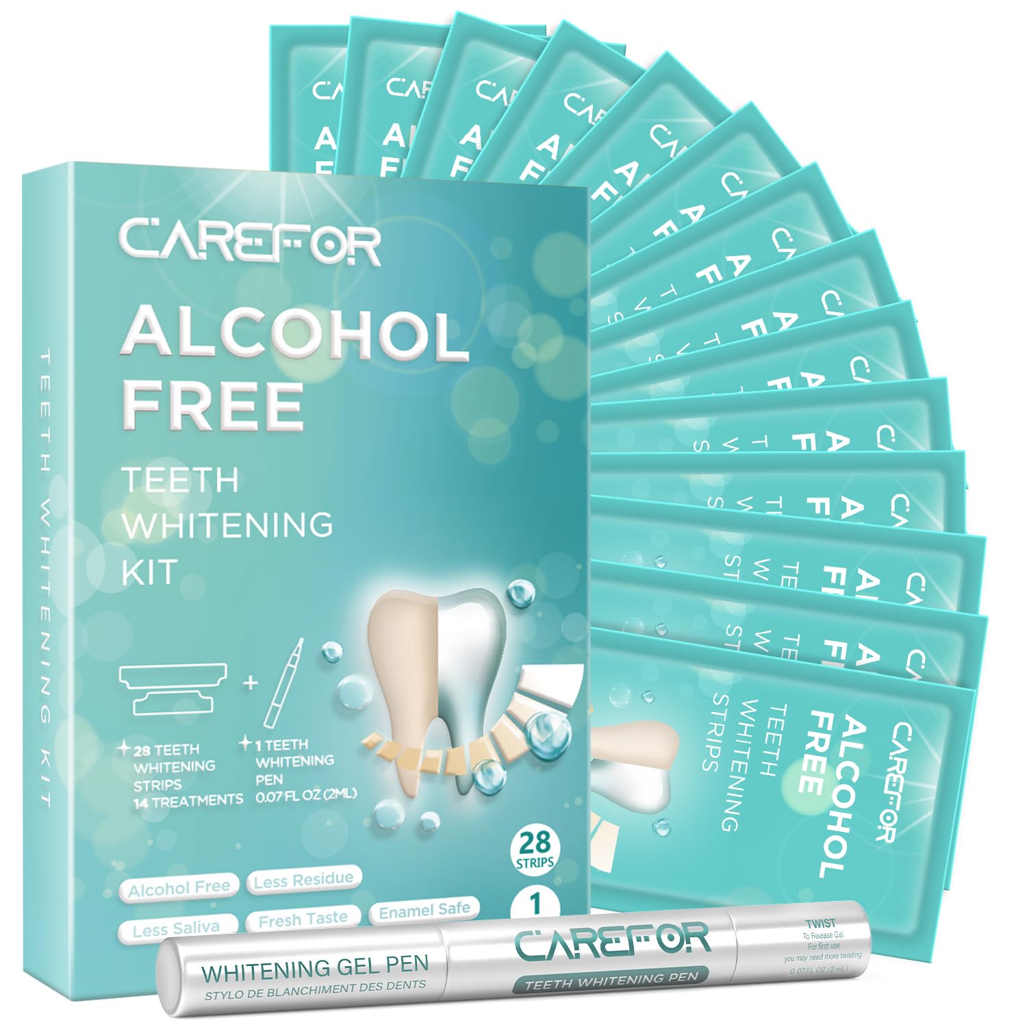 Front view of Teeth Whitening Strips 14 Treatments Kit with 28 strips