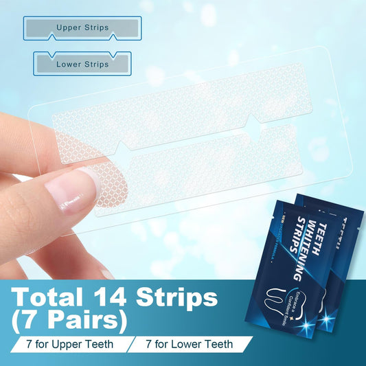 Seven whitening strips arranged