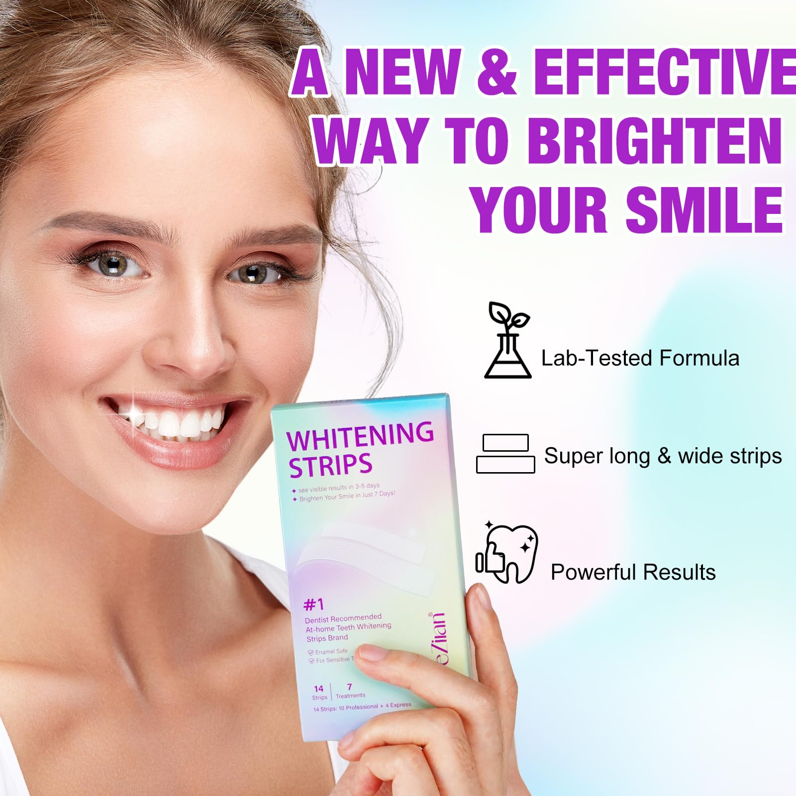 Whitening strip being applied to upper teeth