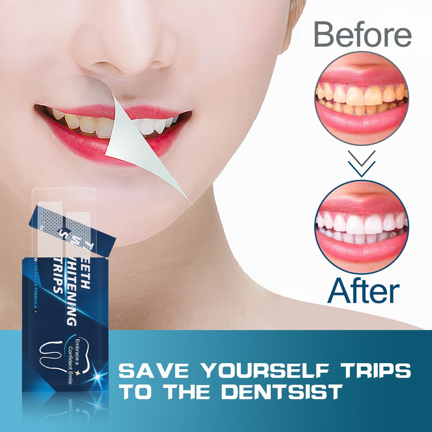 Non-slip whitening strip applied on teeth