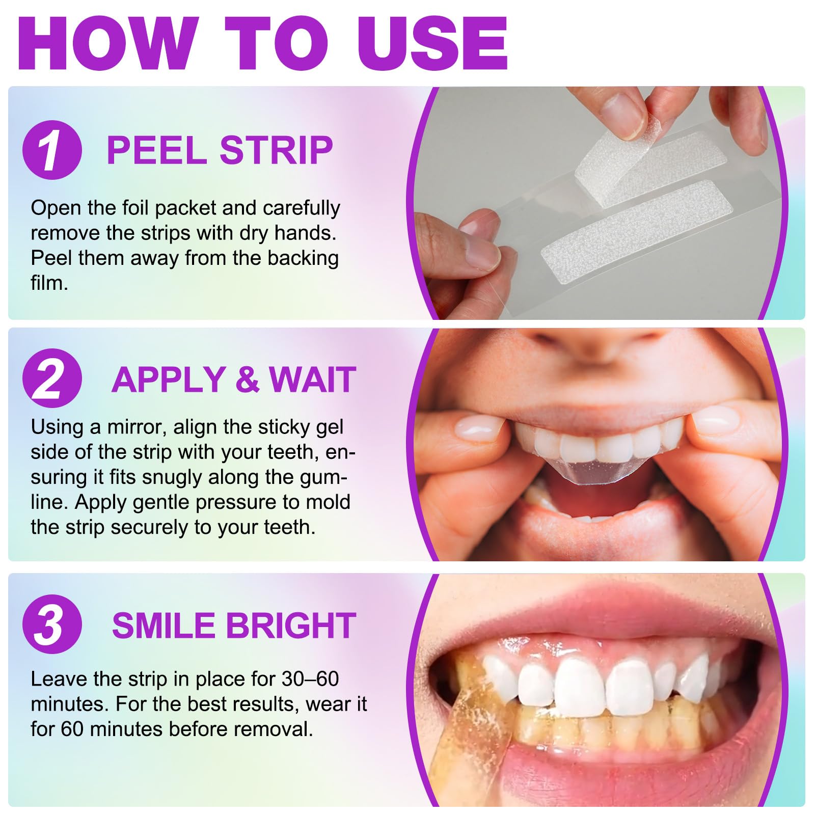 Whitening strip being applied to lower teeth