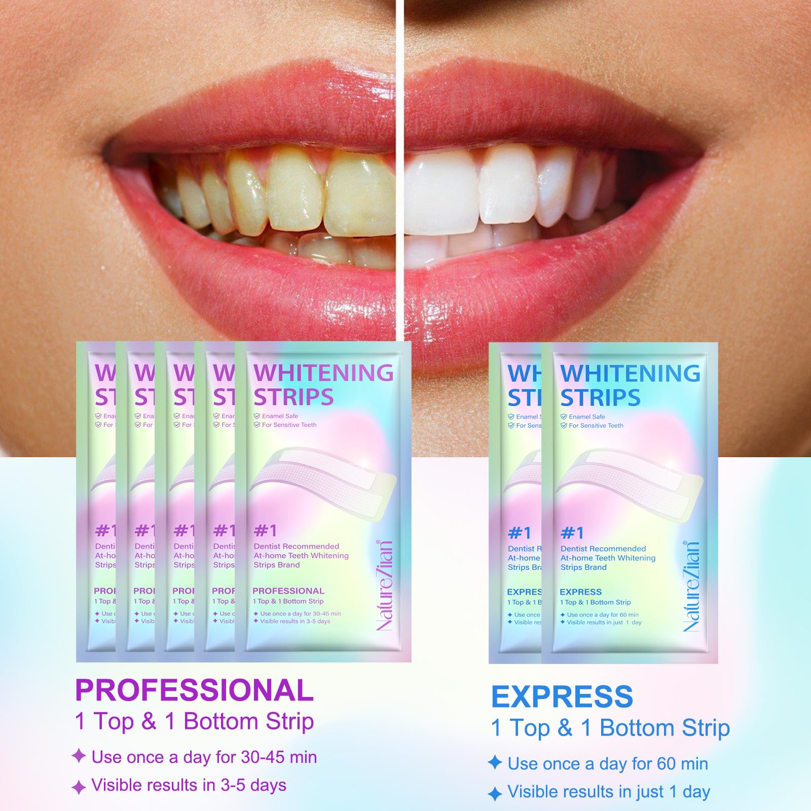 Before and after whitening comparison