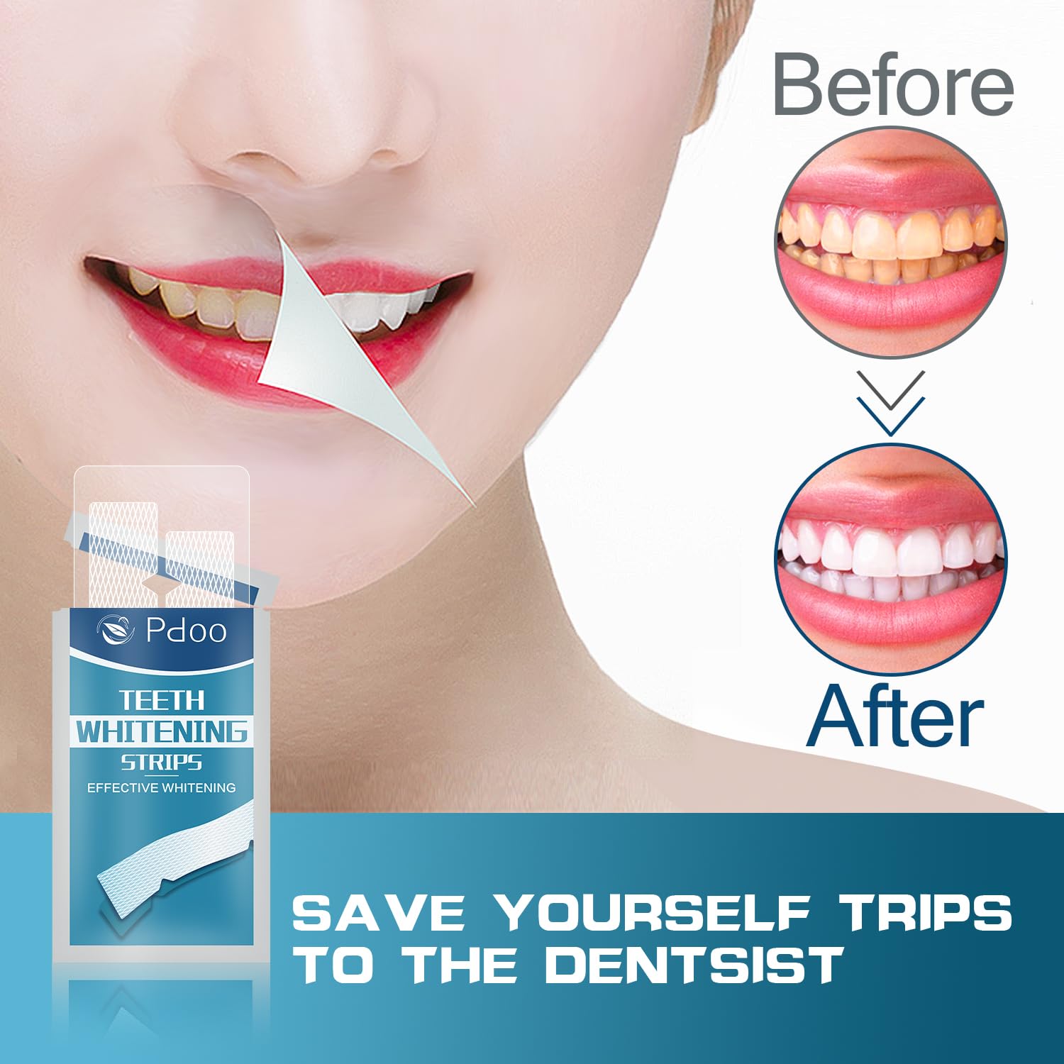 Applying whitening strips for 30 minutes