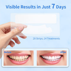 Whitening strip being peeled from packaging