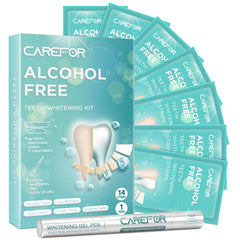 Front view of CAREFO Teeth Whitening Strips 7 Treatments Kit with Pen