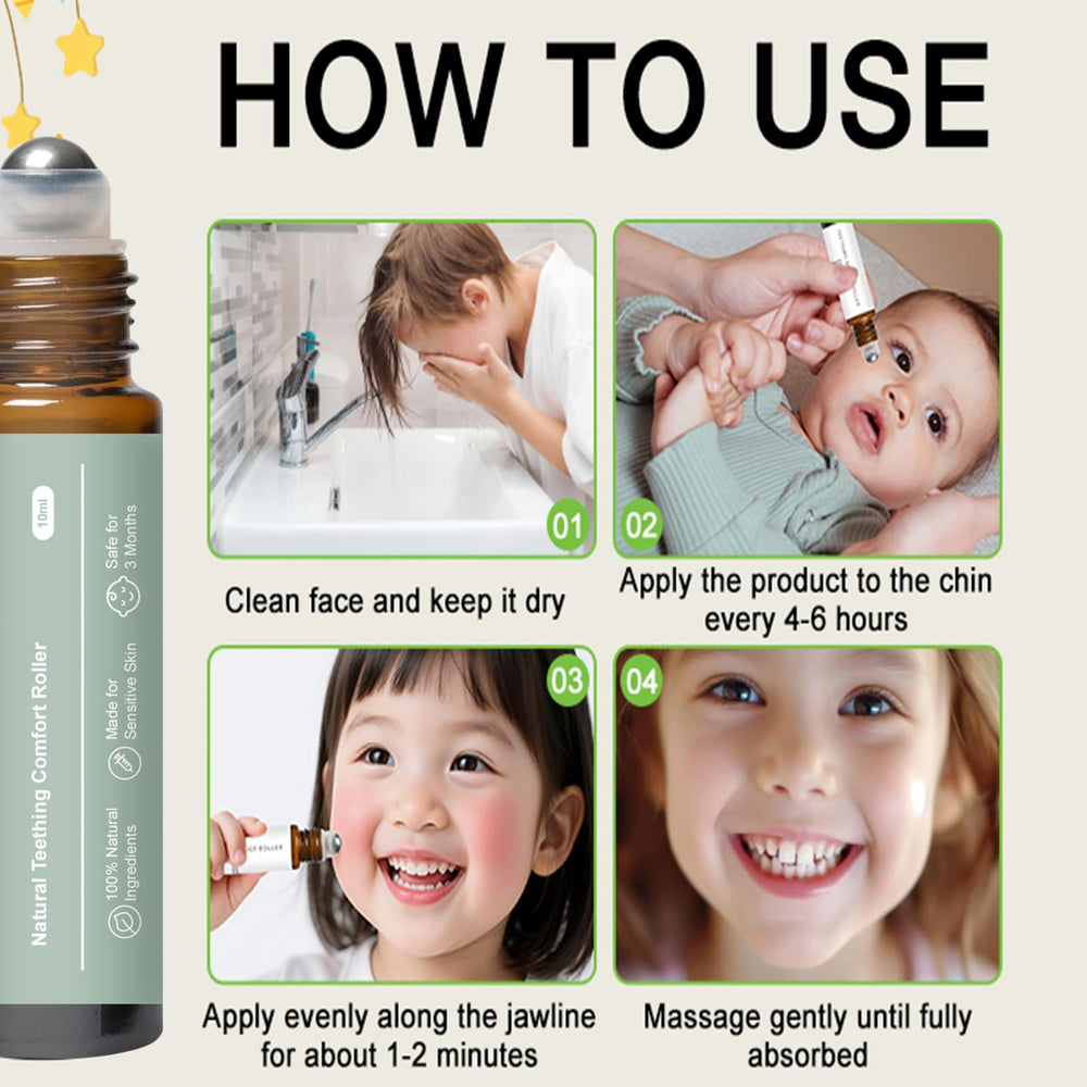 Applying the teething roller to baby's gums