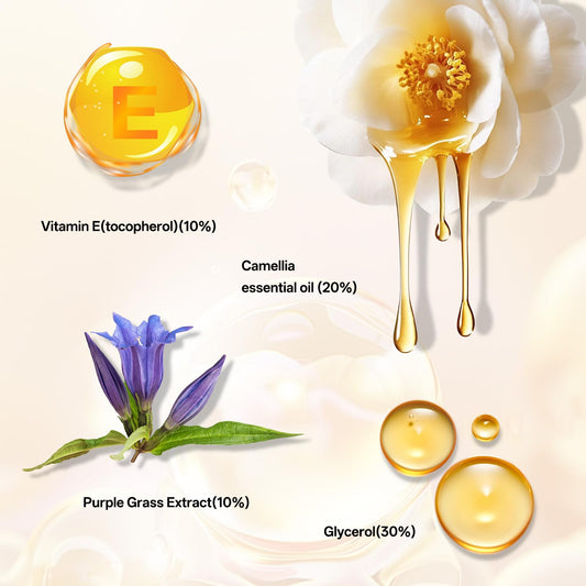 Ingredients panel showing chamomile, coconut, and lavender