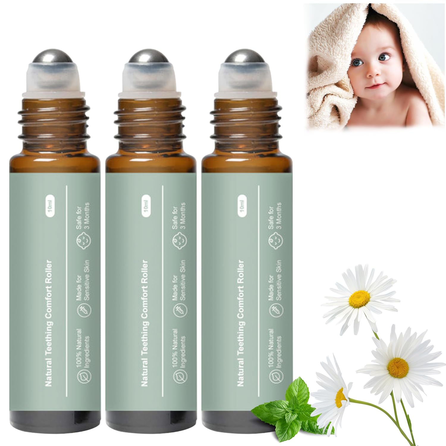 Front view of the 3Pcs Teething Roller set