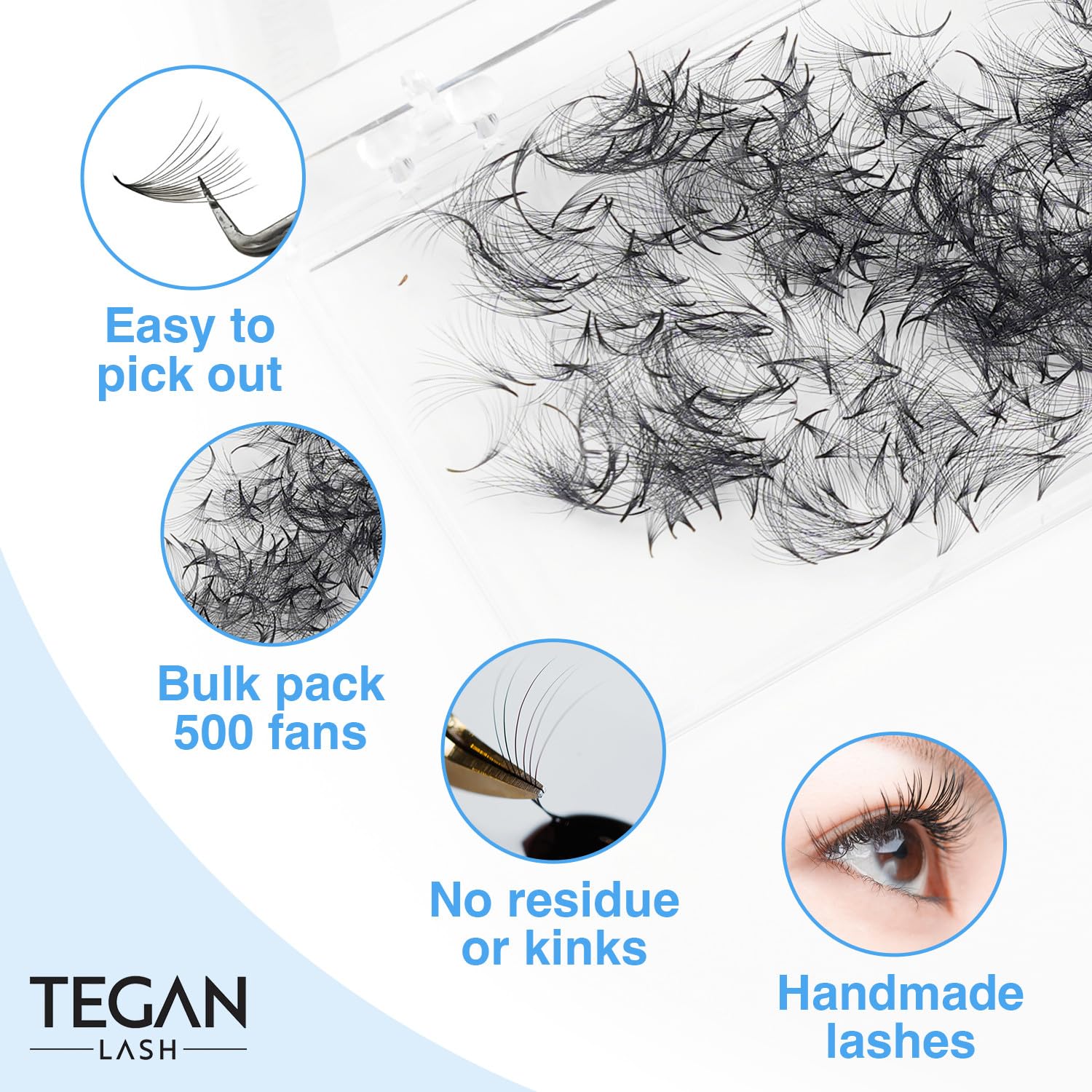 TEGAN LASH 500 promade fans lengths pack: 9-15mm options for customizable looks.
