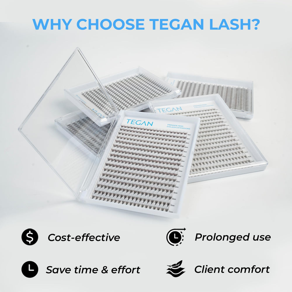 TEGAN LASH time-saving premade fans speed up application for professionals