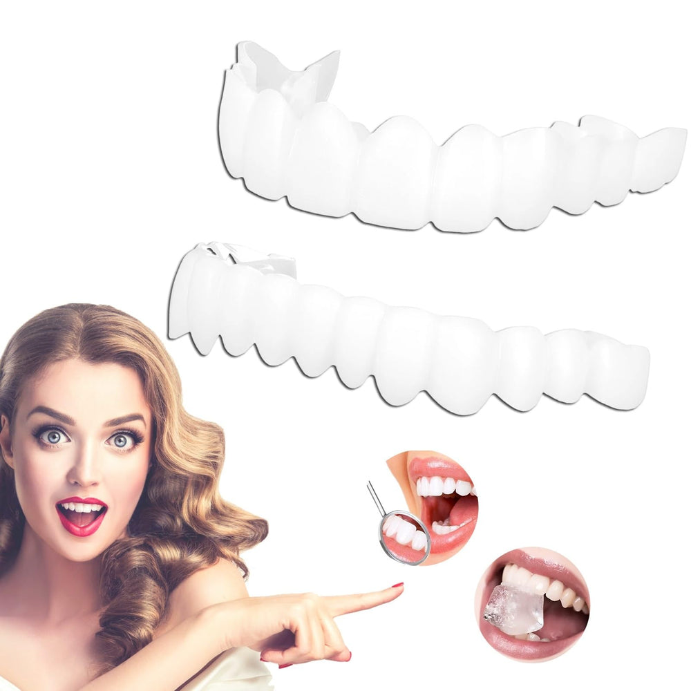Model wearing a natural white temporary cosmetic smile at a wedding