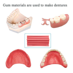 Hands shaping gum material with hot water for denture fitting