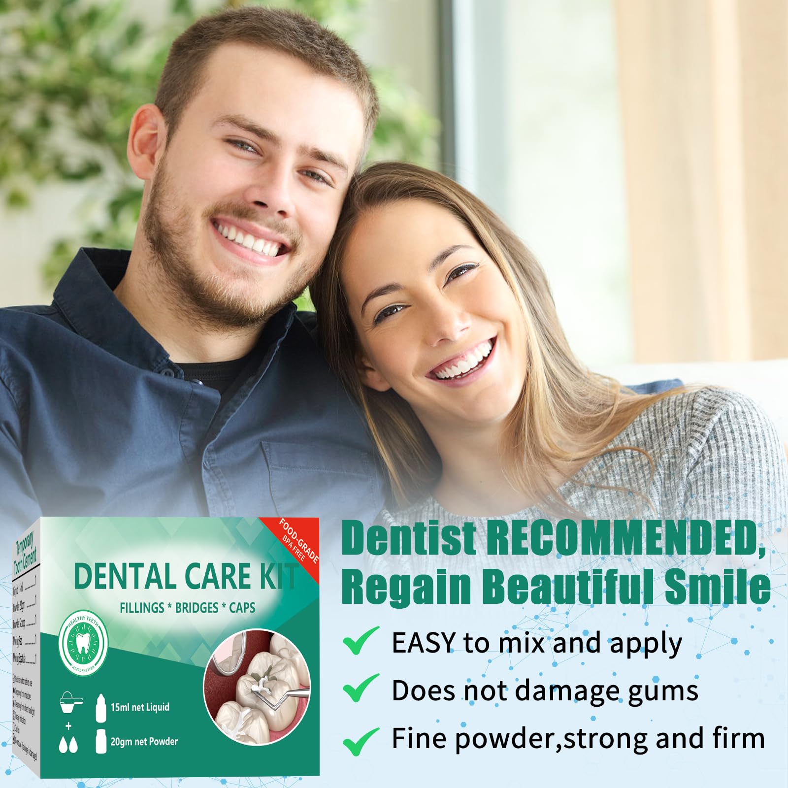 Glue for crowns and bridges used in dental repairs