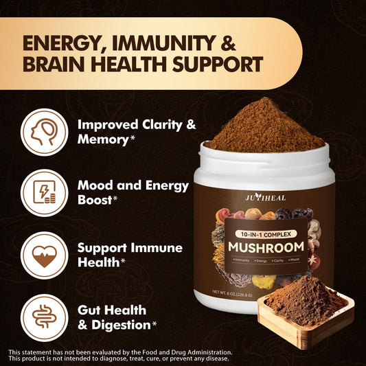 Ingredients label for ten-in-one mushroom powder