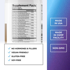 Close-up of ten-mushroom capsule ingredients