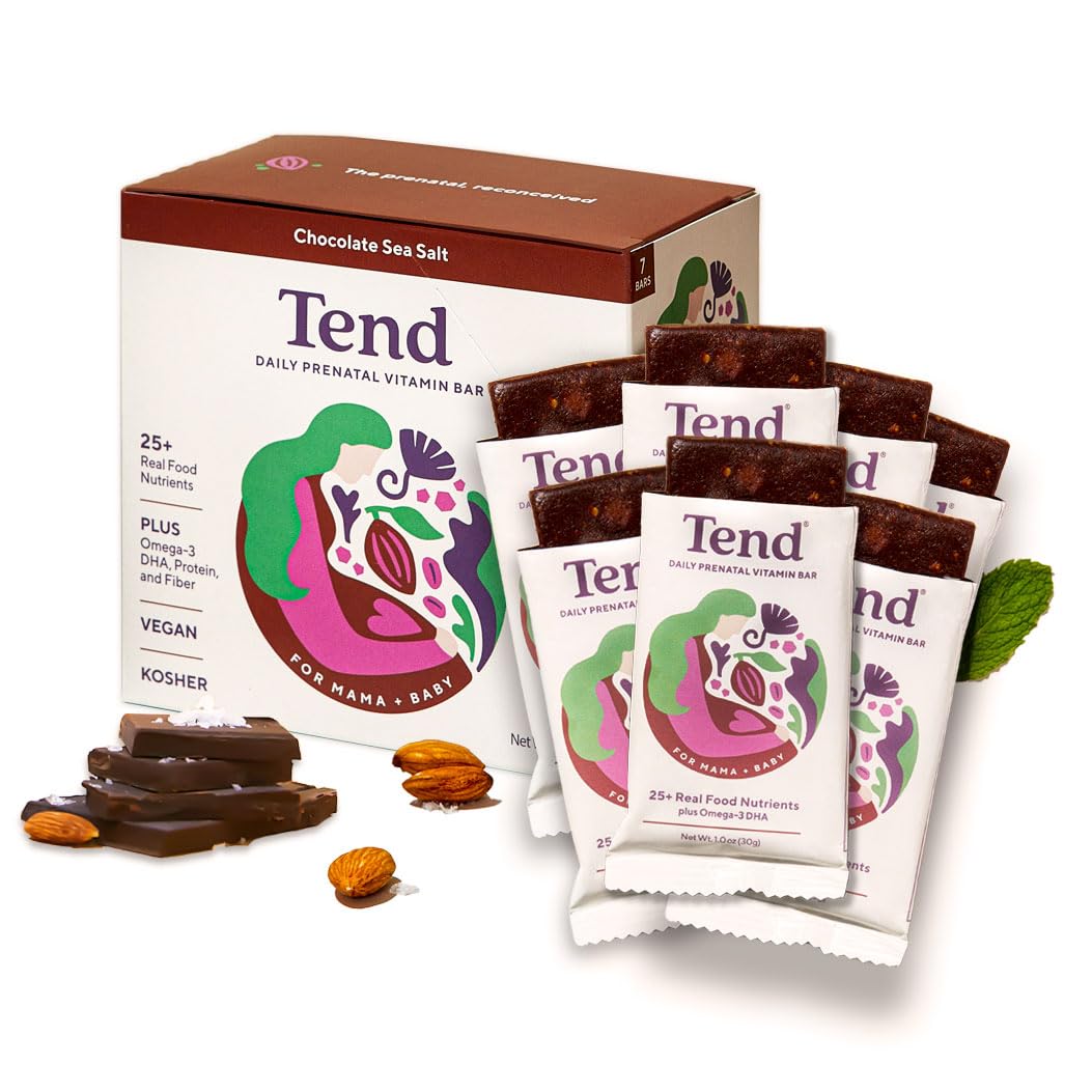 Tend prenatal vitamin bar in chocolate sea salt flavor labeled 7 count