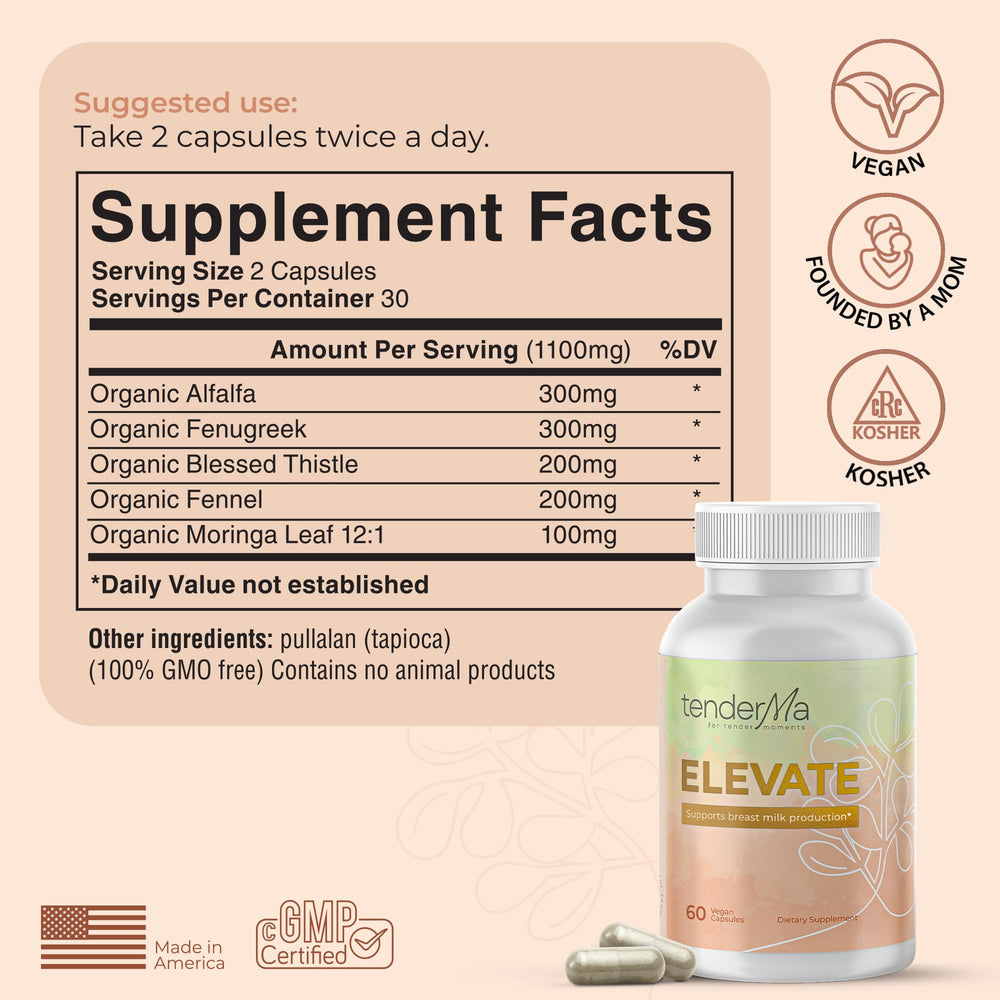 Close-up of tenderMa Elevate ingredients fenugreek moringa alfalfa