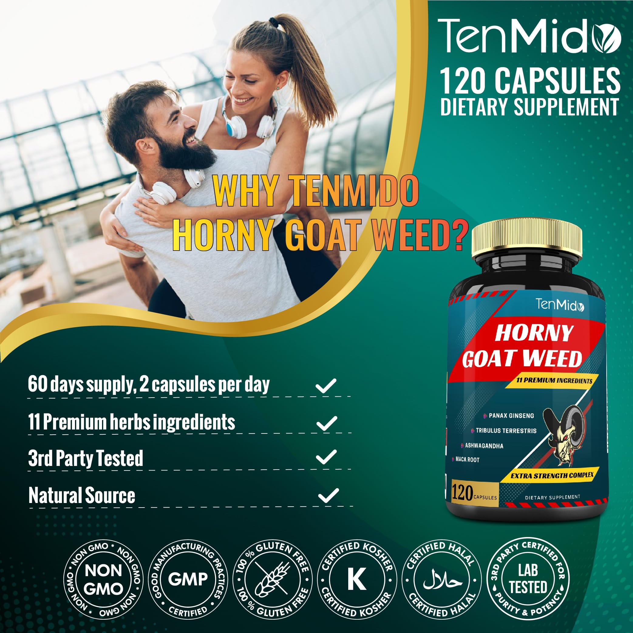 Close-up of Tenmido Horny Goat Weed Capsules bottle
