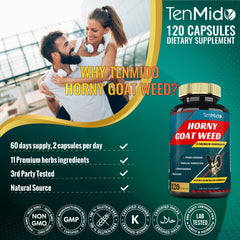 Close-up of Tenmido Horny Goat Weed Capsules bottle