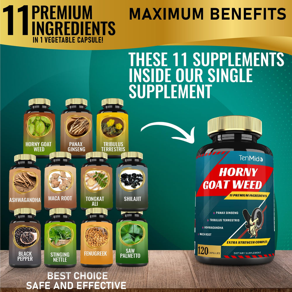 Herbal blend illustration with ginseng, tribulus, ashwagandha, maca