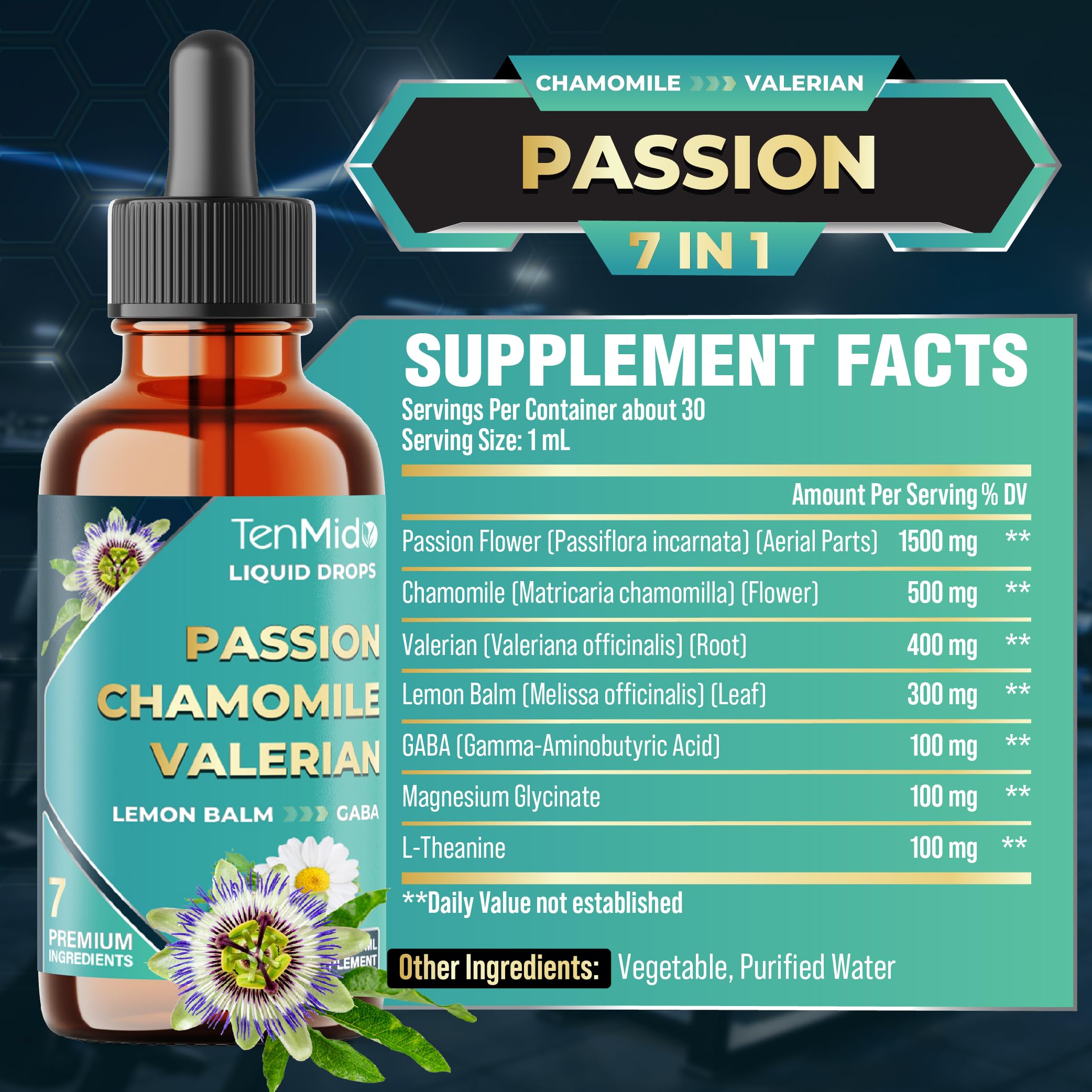 Close-up of Tenmido Passion Flower Drops label