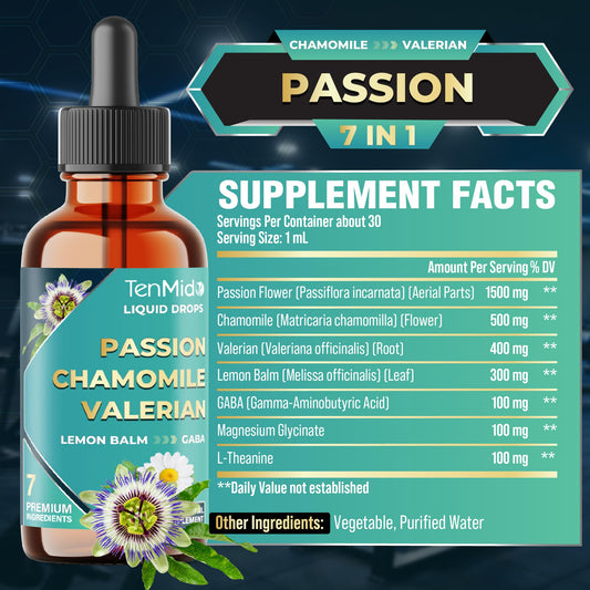 Close-up of Tenmido Passion Flower Drops label