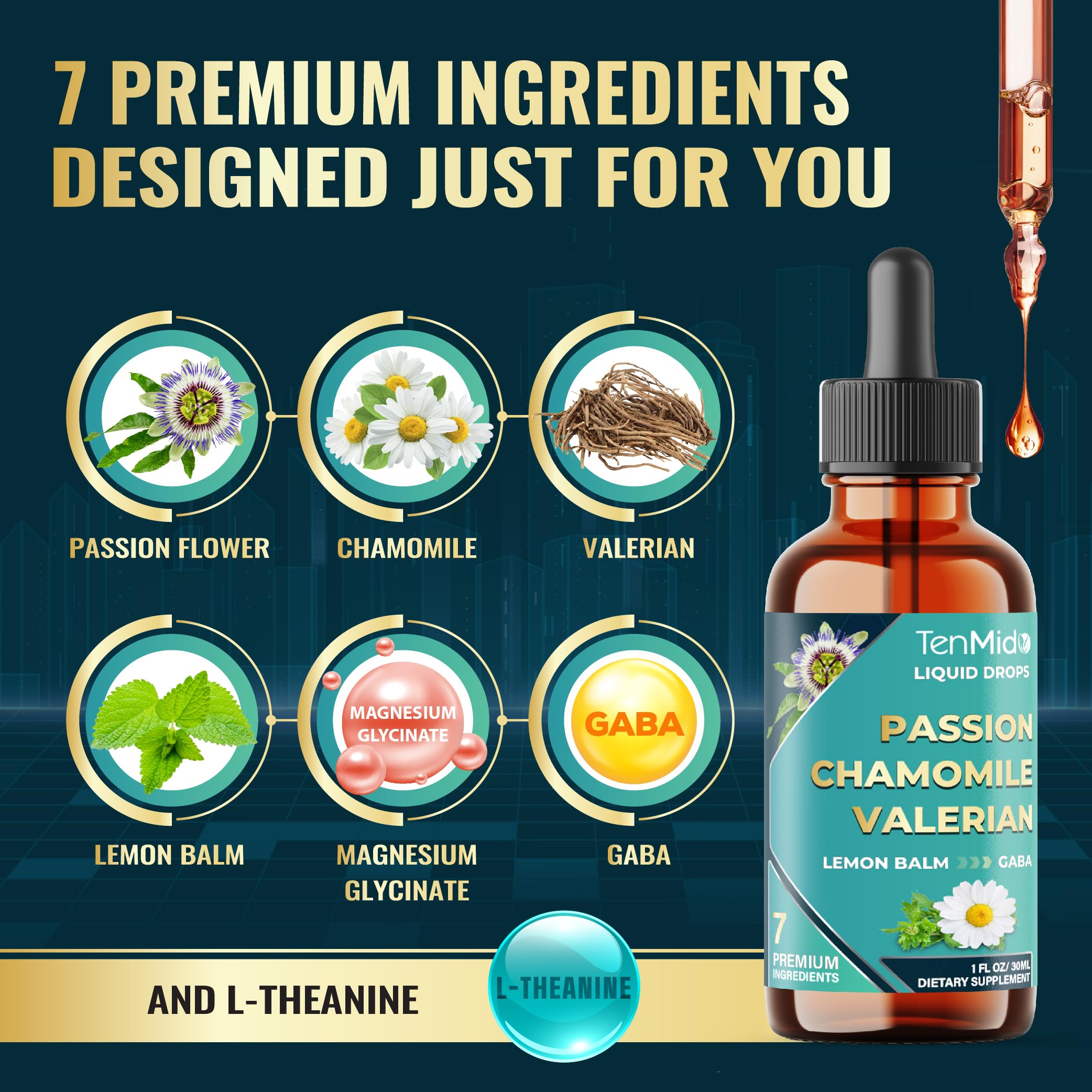 Chamomile, Valerian, Lemon Balm ingredients illustration