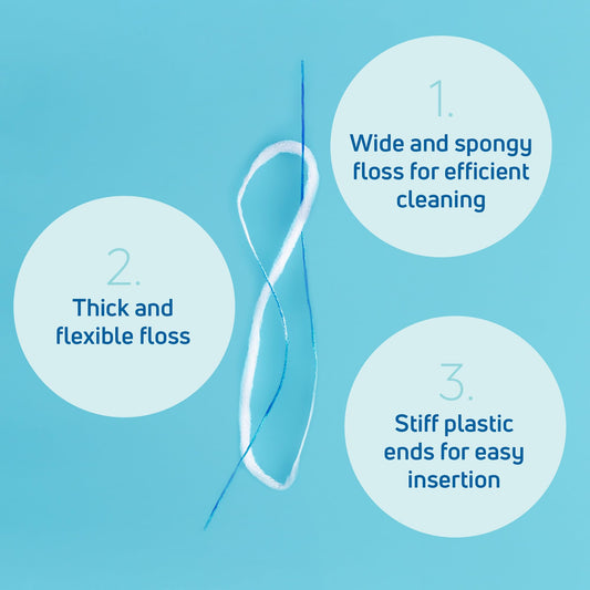 Wide, spongy floss threader designed for implants and braces