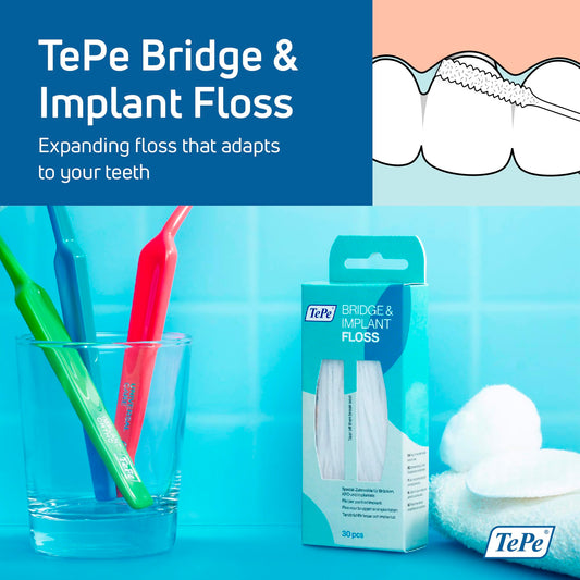 Product shot of TePe floss for implants and bridges