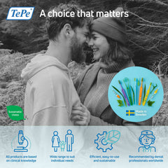 Mint-flavored TePe dental floss in use