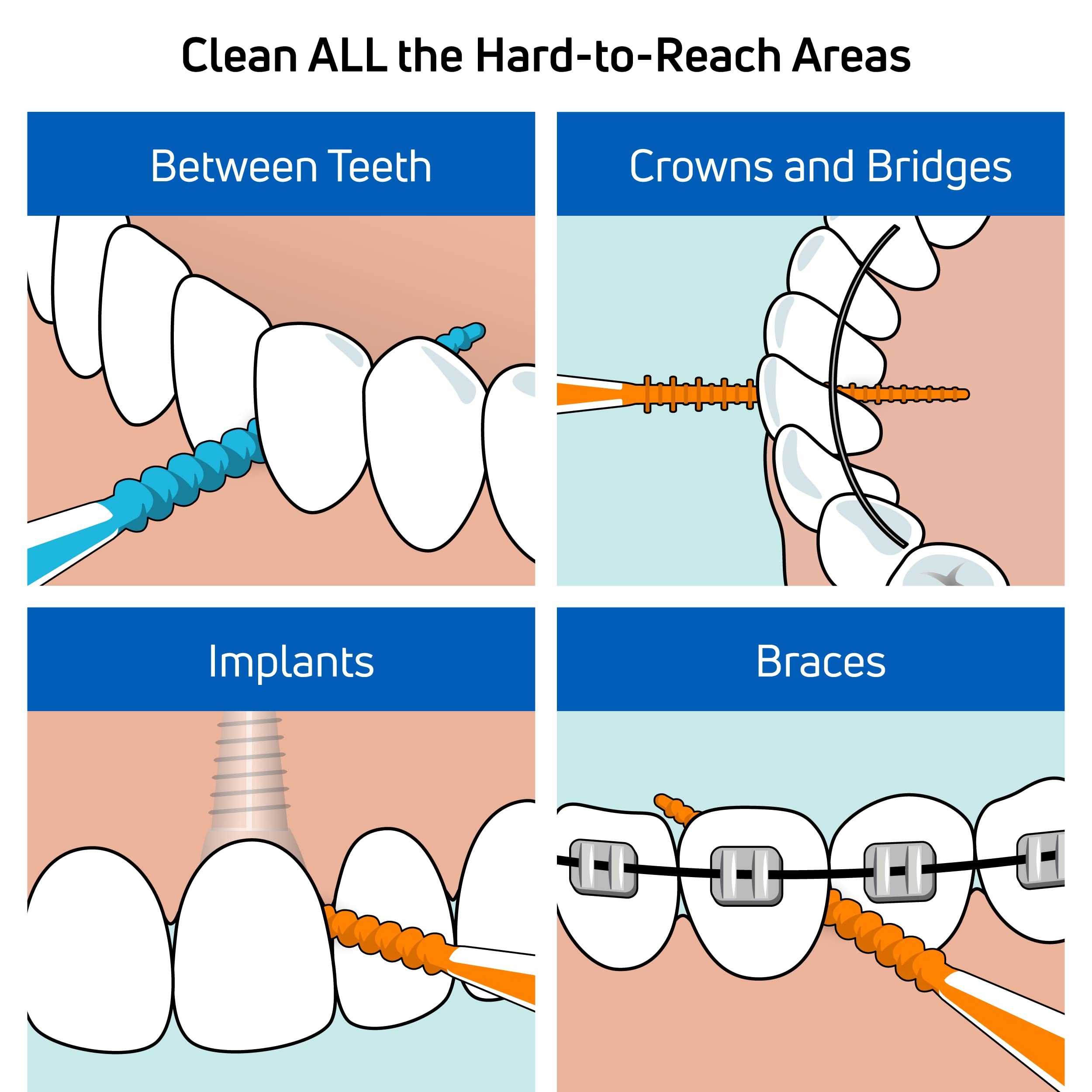 Dental floss picks designed for braces and hard-to-reach spaces