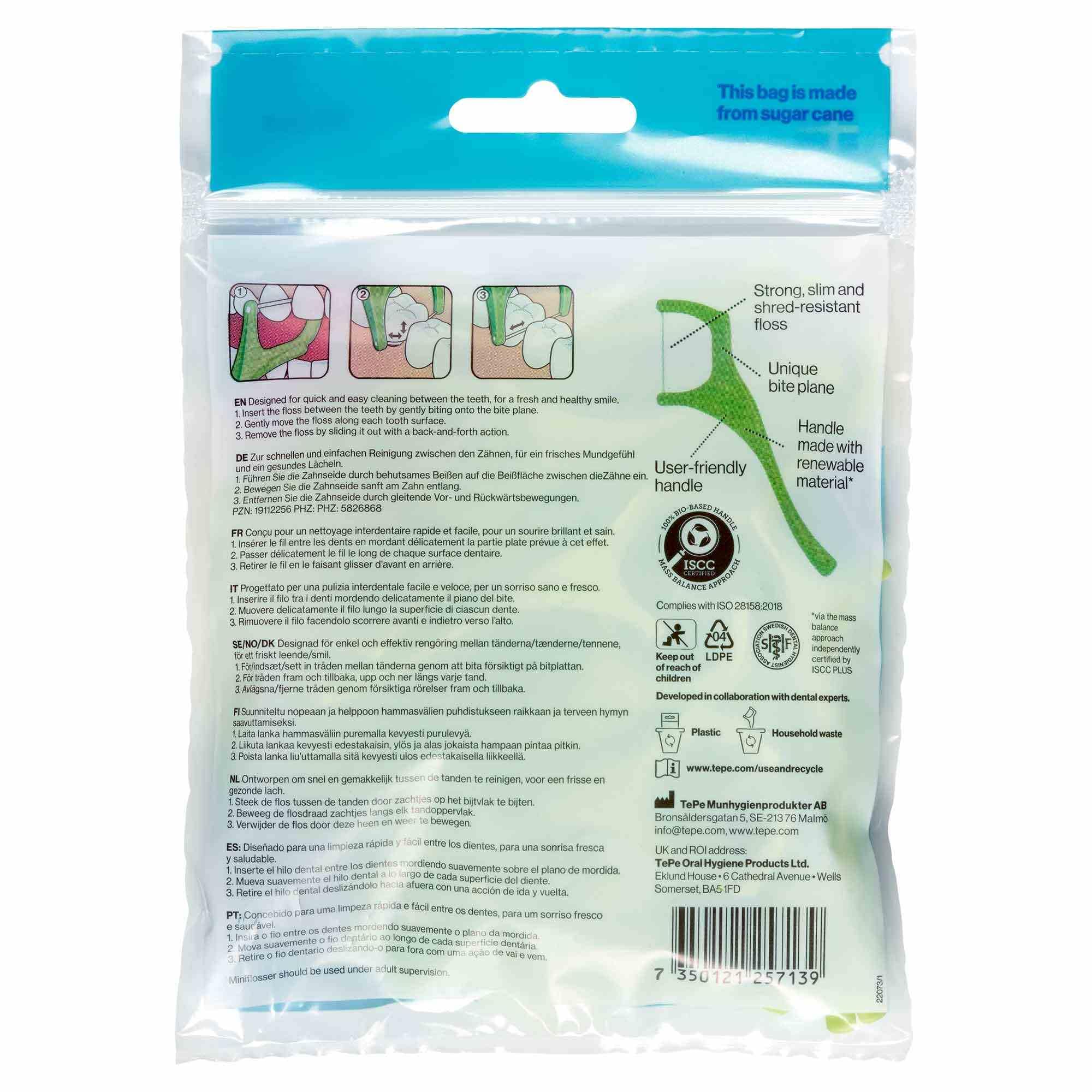Pre-loaded floss holder design of TePe Mini Flosser