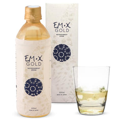 Teraganix EM-X Gold bottle promotes convenient prebiotic balance for the gut.