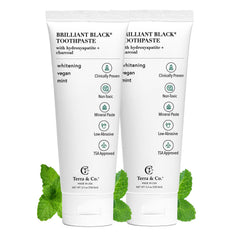 Terra & Co Brilliant Black Hydroxyapatite Toothpaste tube in mint flavor (3.4 oz)
