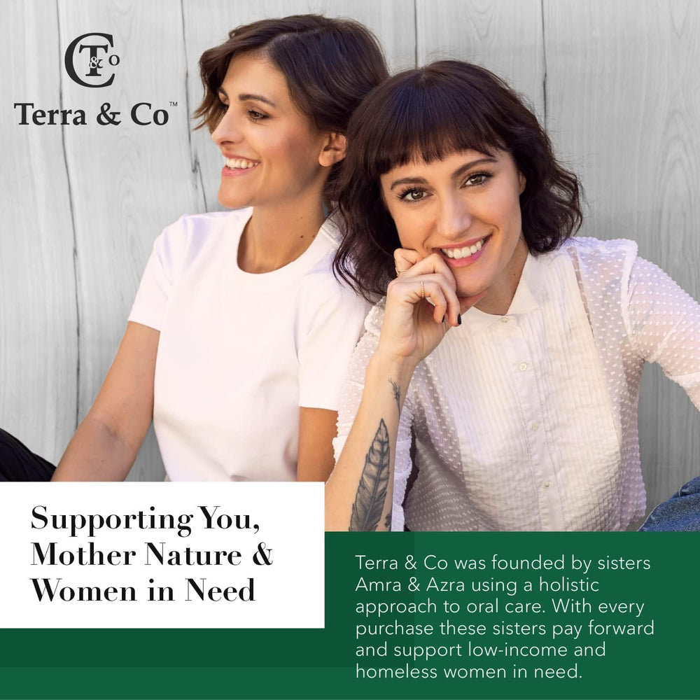 Mint-flavor Terra & Co toothpaste tube on a white surface