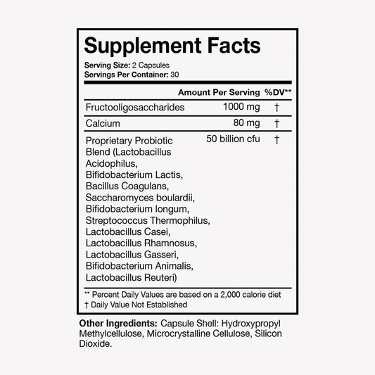 Close-up of probiotic capsules showing 50B CFU claim