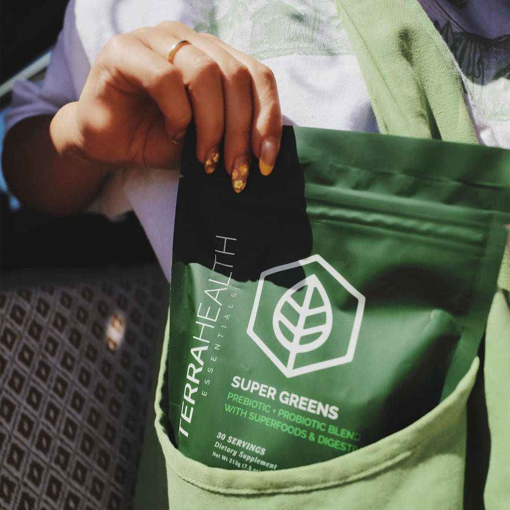 Gluten-free label on Terra Health Essentials Super Greens