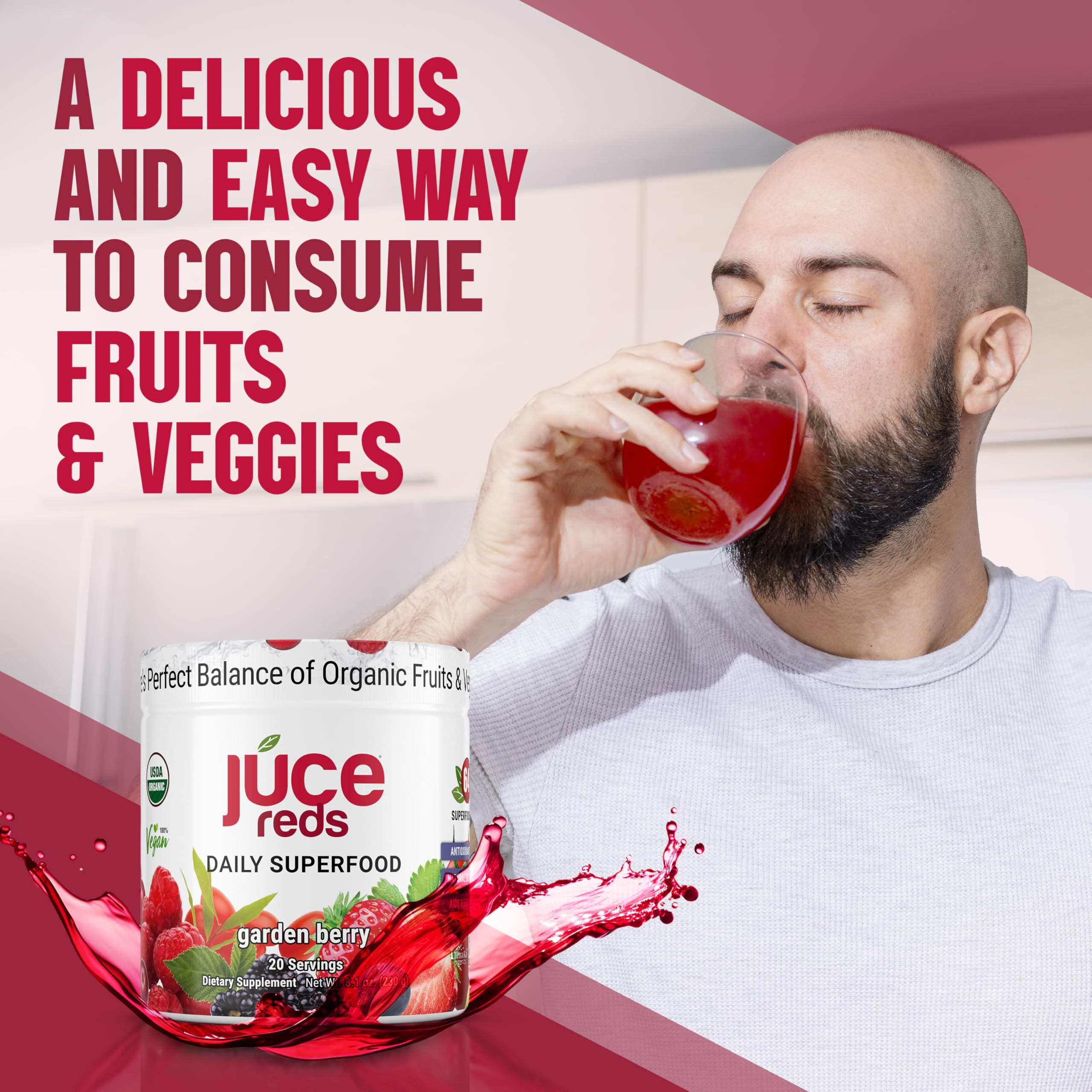 JUCE Reds antioxidant blend imagery with fruits