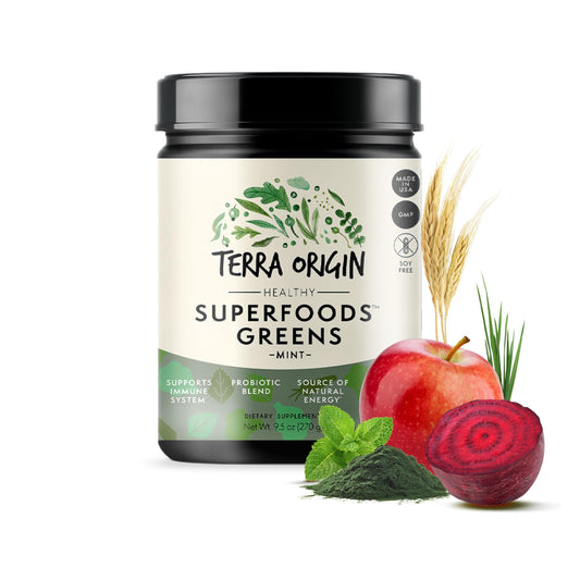 TERRA ORIGIN Greens Powder Mint bottle front view