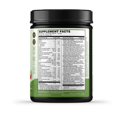 Scoop of Terra Origin greens powder Kiwi Strawberry being poured into a glass