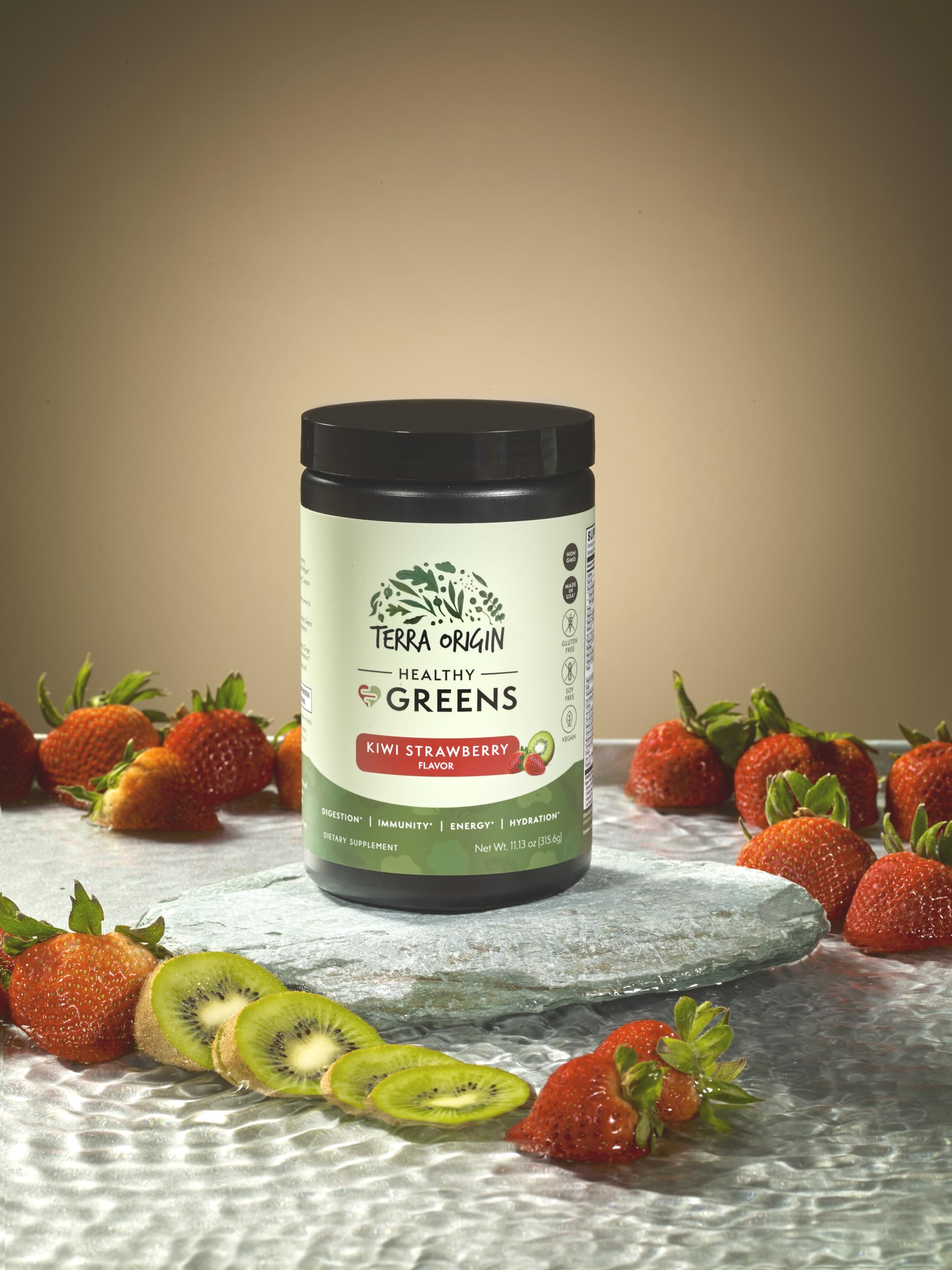Close-up of probiotic and enzyme ingredients in Terra Origin formula